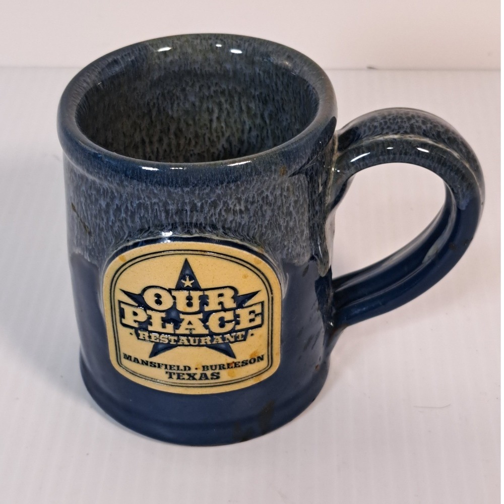 Deneen Pottery Our Place Restaurant Texas Blue Drip Glaze Stoneware Mug 2022